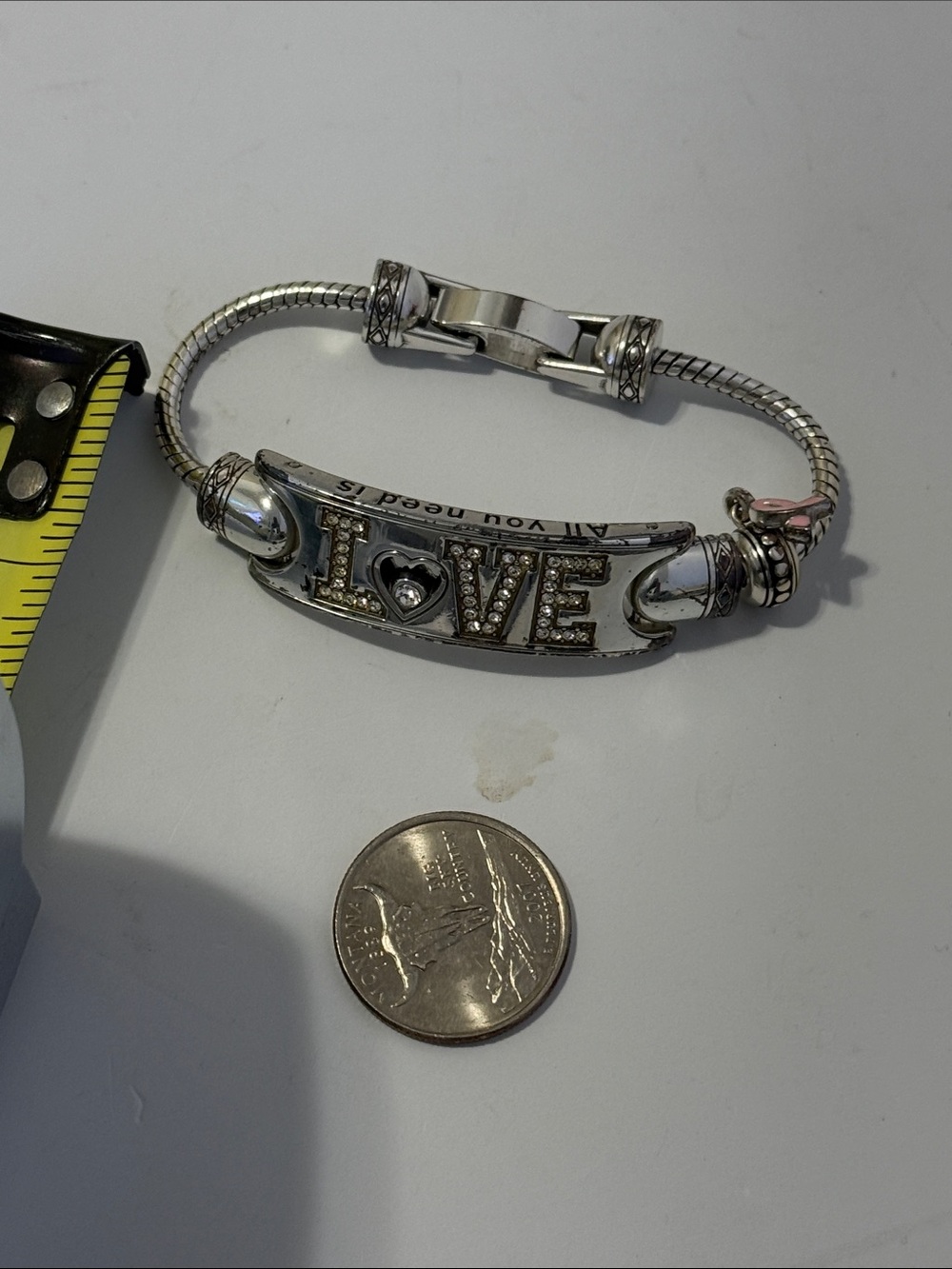 BRIGHTON Silver 'I ♥︎ LOVE' Charm Bracelet with Pink Accent
